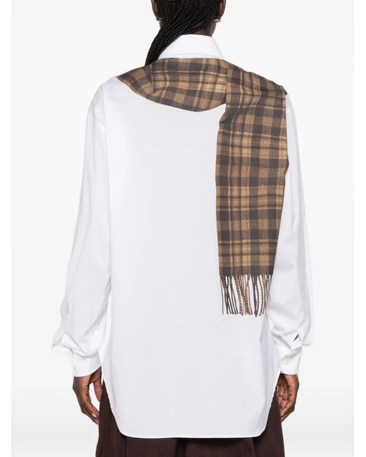 Moschino White Check-Pattern Scarf-Print Shirt