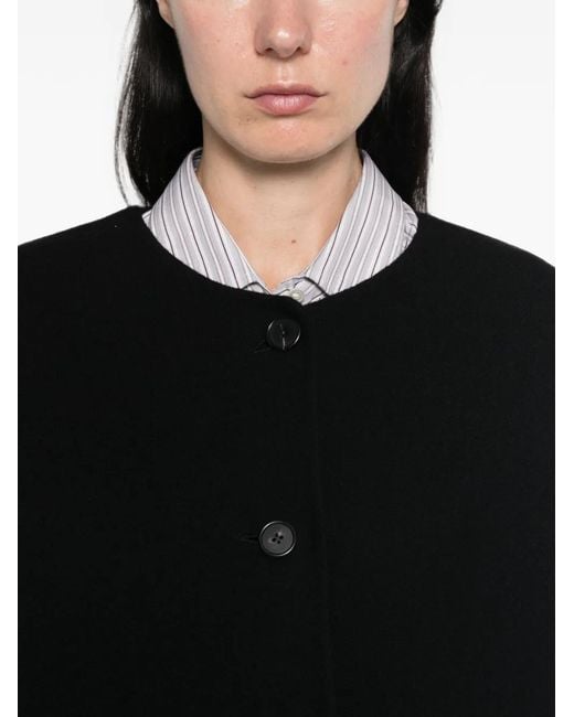 The Row Black Collarless Button-Up Coat