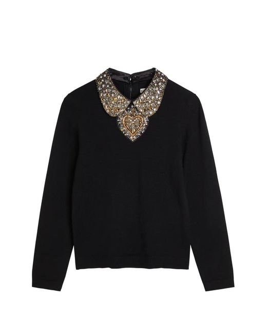 Alice + Olivia Black Porla Embellished Sweater