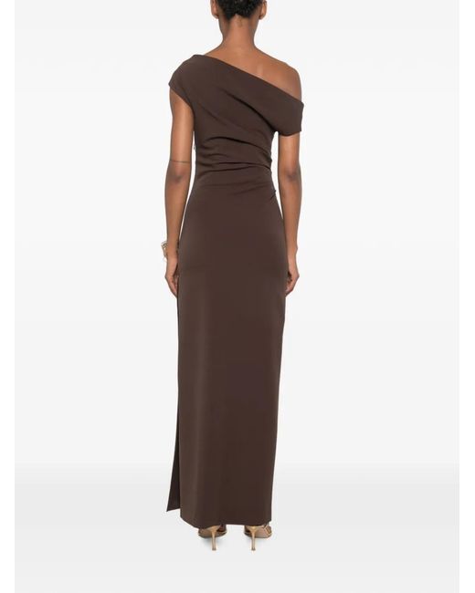 P.A.R.O.S.H. Brown One-Shoulder Draped Maxi Dress