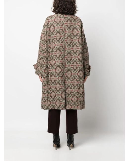 Uma Wang Brown Patterned-Jacquard Single-Breasted Coat