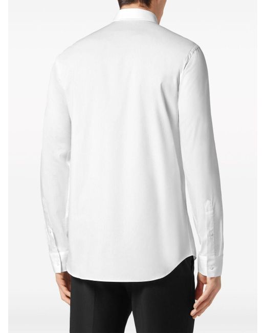 Philipp Plein White Skull&bones Long-sleeve Cotton Shirt for men