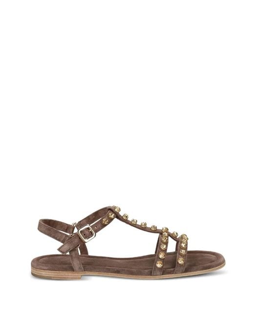 Kennel & Schmenger Brown Carly Crystal-Embellished T-Bar Sandals