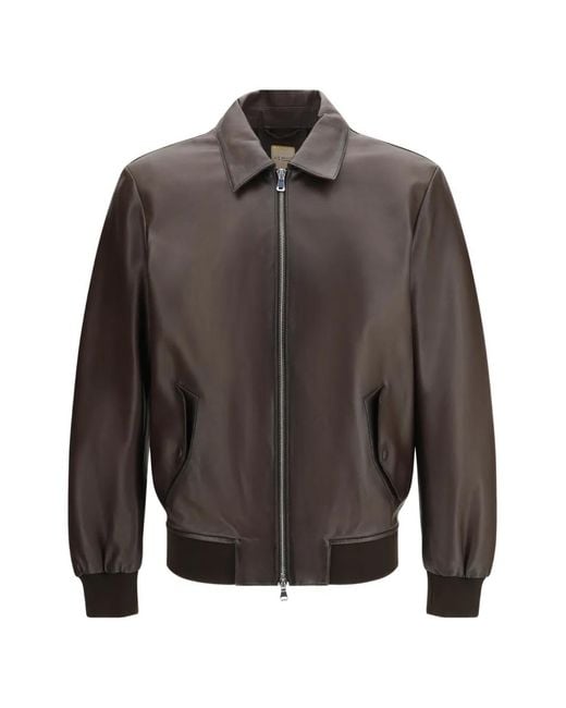 D'Amico Gray Zip Leather Jacket for men