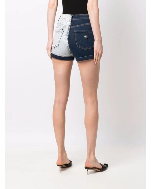 Philipp Plein Blue Two-Tone Denim Shorts