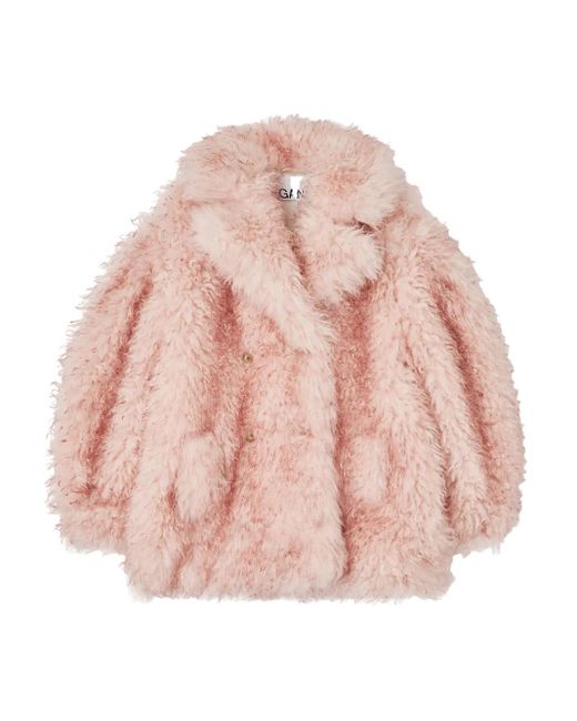 Ganni Pink Teddy-Textured Double-Breasted Coat