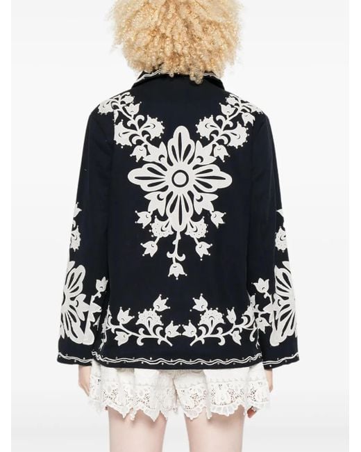 Sea Black Floral-Embroidered Buttoned Jacket