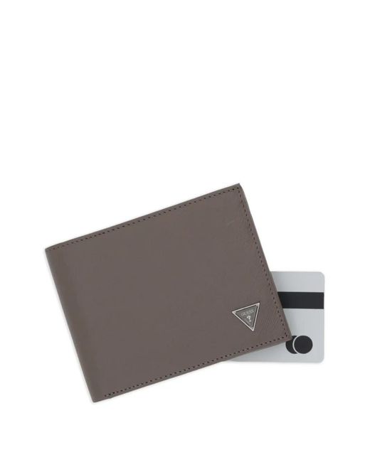 Guess Gray Logo-Plaque Bi-Fold Wallet for men
