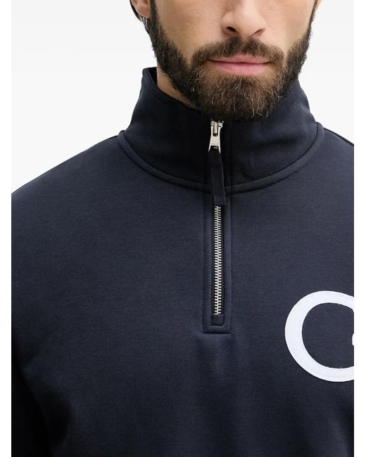 Gant Blue Logo-Patch Quarter-Zip Sweater for men