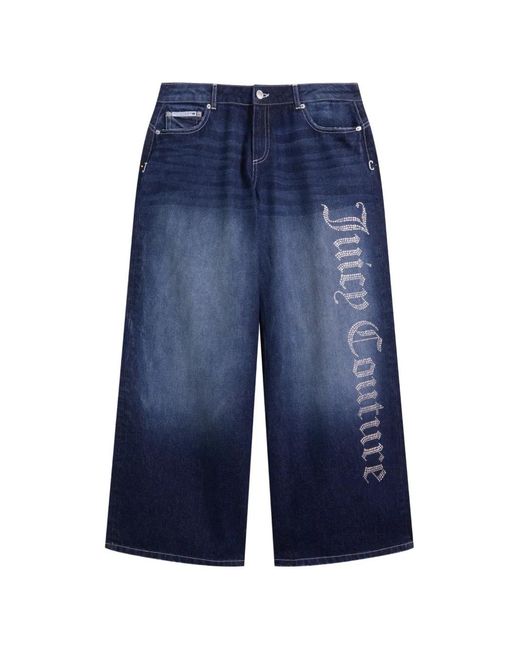 Juicy Couture Blue Diamante-Embellished Wide-Leg Jeans