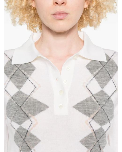Ermanno Scervino White Diamond-Pattern Polo Top