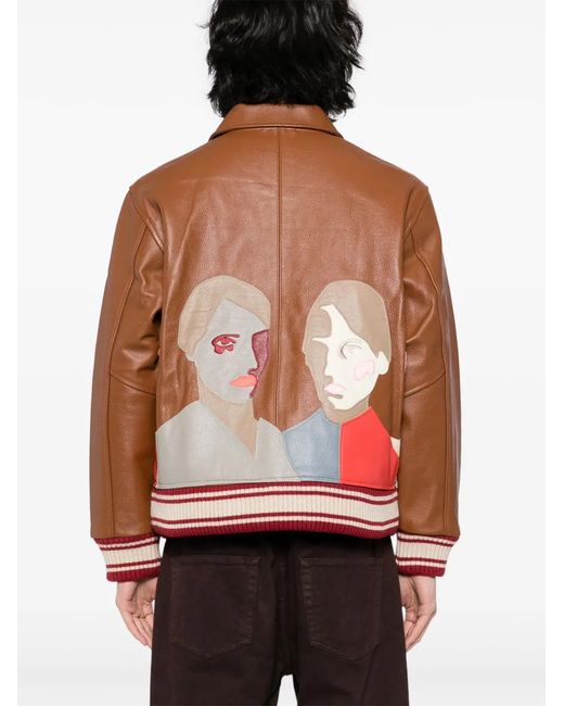Kidsuper Brown Patchwork-Portraits Leather Jacket for men