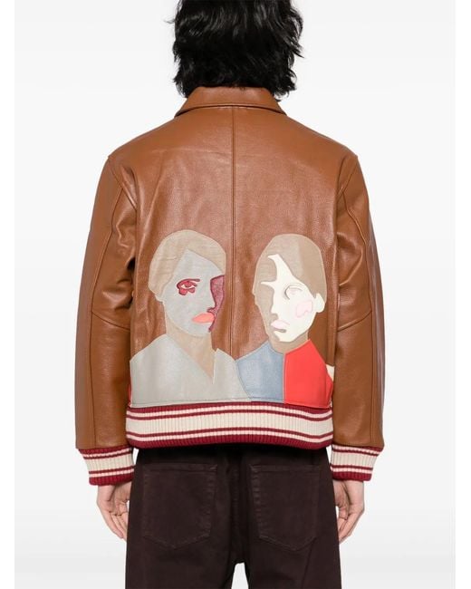 Kidsuper Brown Patchwork-Portraits Leather Jacket for men