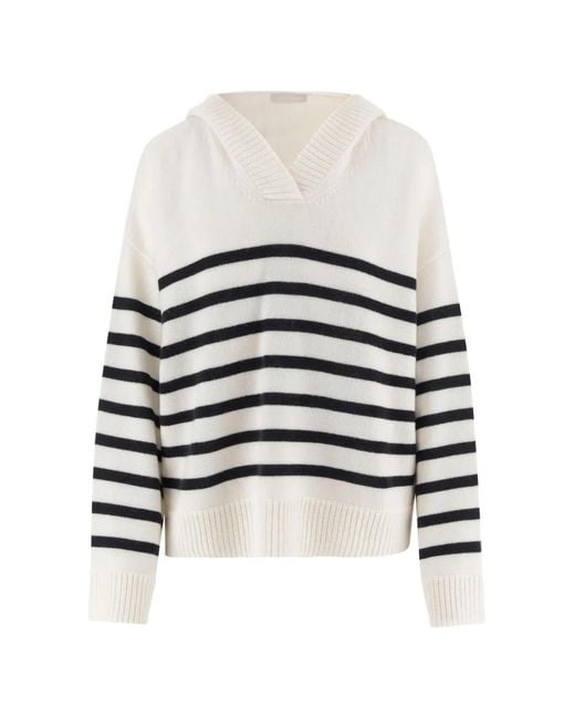 Pull Rayé À Capuche Allude en coloris White