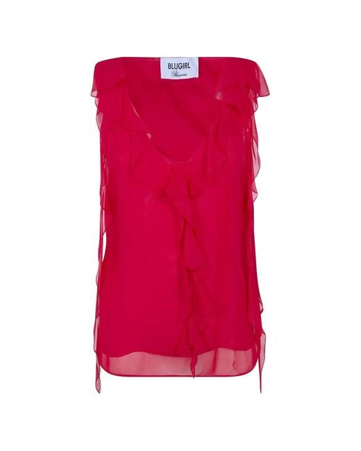 Blugirl Blumarine Red Ruffled Silk Top