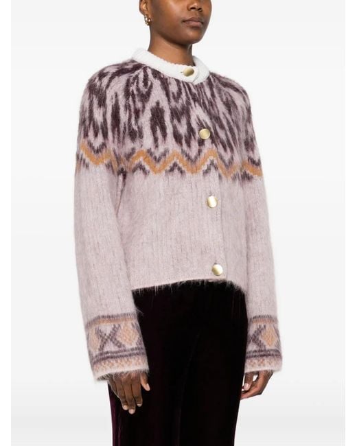 Forte_forte Pink Patterned Button-Up Cardigan