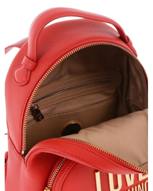 Moschino Red Logo-Plaque Pebbled-Effect Backpack