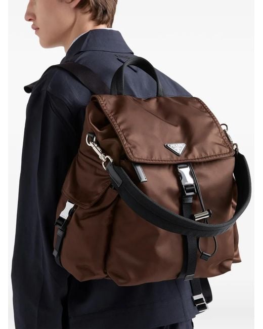 Prada Black Explore Re-Nylon And Leather Backpack for men