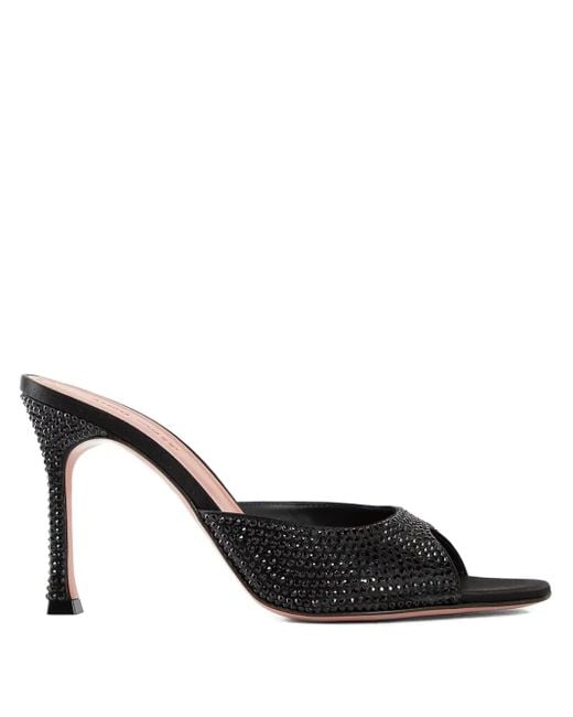 AMINA MUADDI Black Crystal-Embellished Heeled Mules