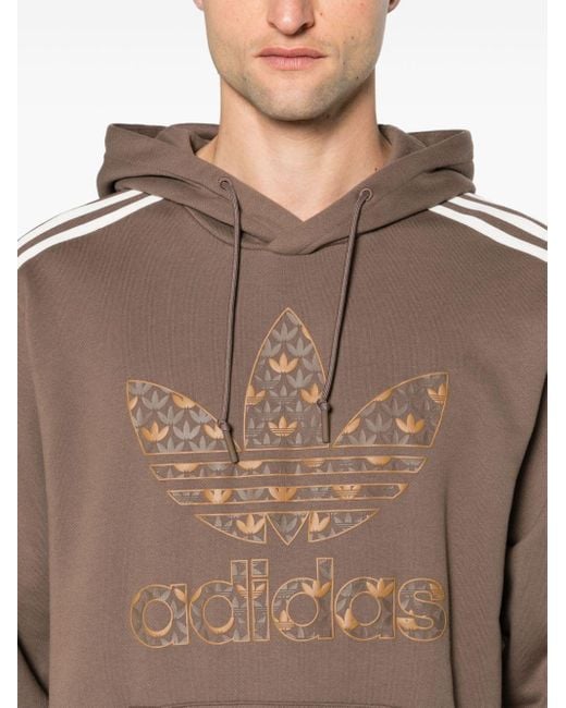 Adidas Brown Trefoil-print Cotton Hoodie for men