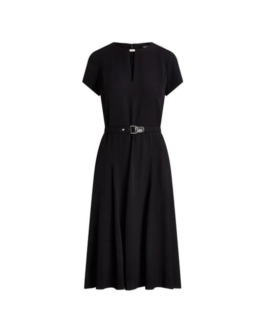 Ralph Lauren Black Cut-Out Belted Midi Dress