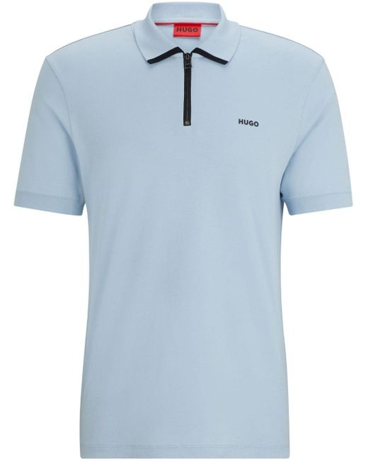 HUGO Blue Logo-print Cotton Polo Shirt for men