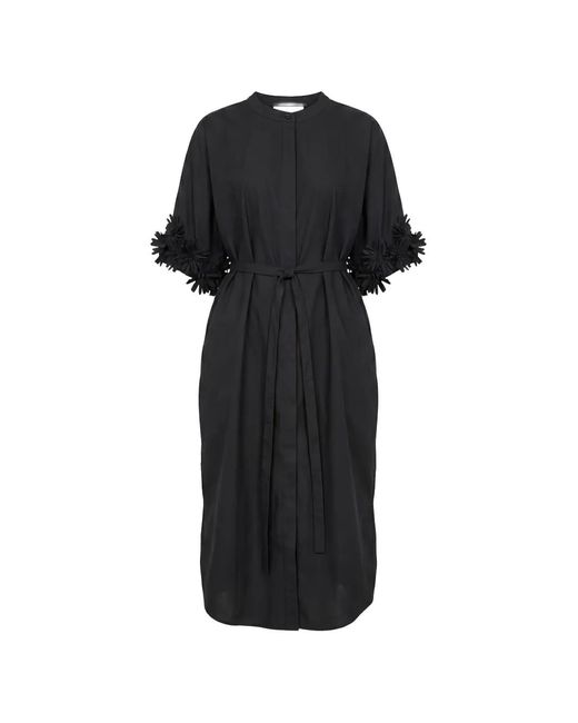 MEIMEIJ Black Floral-Appliqué Belted Midi Dress