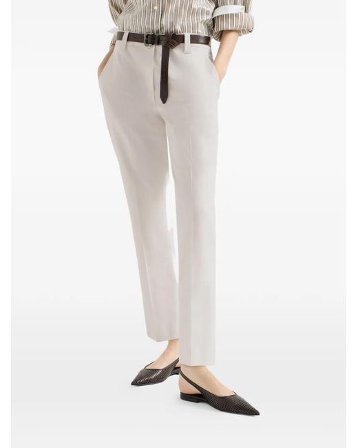 Brunello Cucinelli White Cotton Twill Trousers