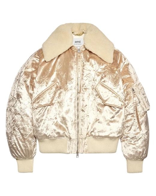 AMI Natural Metallic Velvet Bomber Jacket