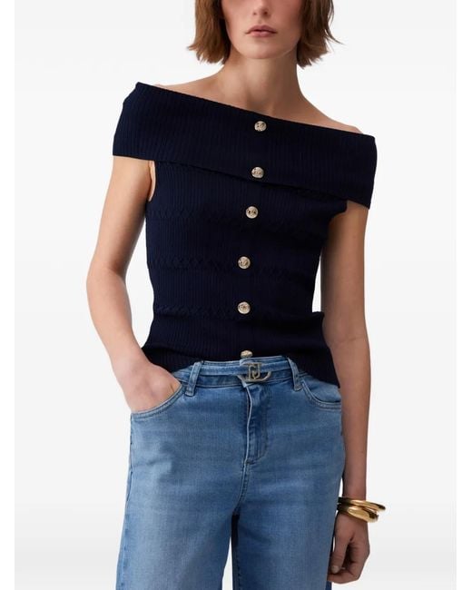 Liu Jo Blue Knit Bardot-Neck Top