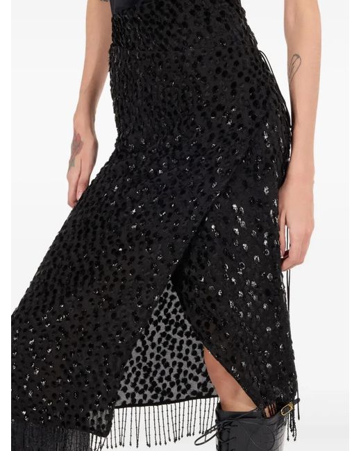 Roberto Cavalli Black Fringe-Detail Sequined Skirt