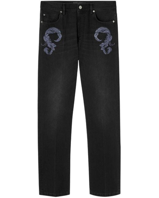 Versace Black Barocco-embroidered Mid-rise Straight-leg Jeans for men