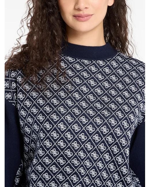 Guess Blue Aubrey Monogram-Pattern Sweater