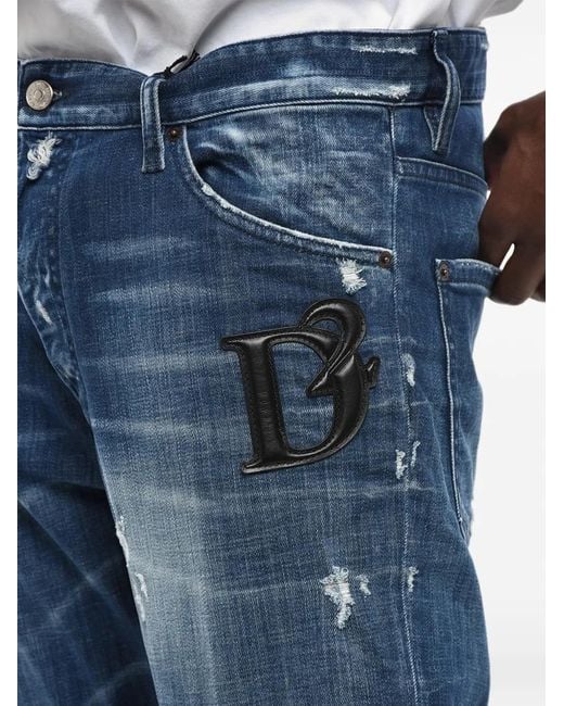 DSquared² Blue Distressed Delavé-Effect Jeans for men