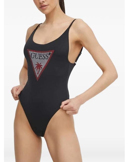 Guess Black Logo-Patch Swimsuit