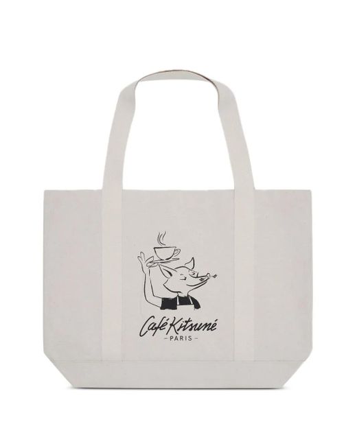 Café Kitsuné White Barista Fox Print Tote Bag