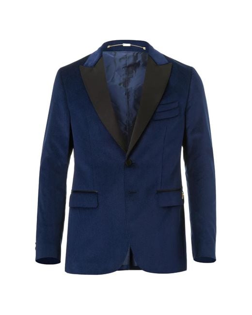 Billionaire Blue Brian Peak-Lapel Single-Breasted Blazer for men
