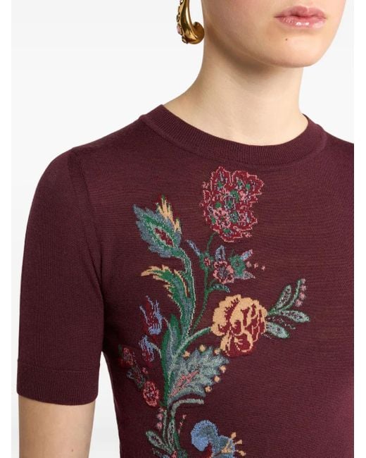 Etro Red Floral-Jacquard Top
