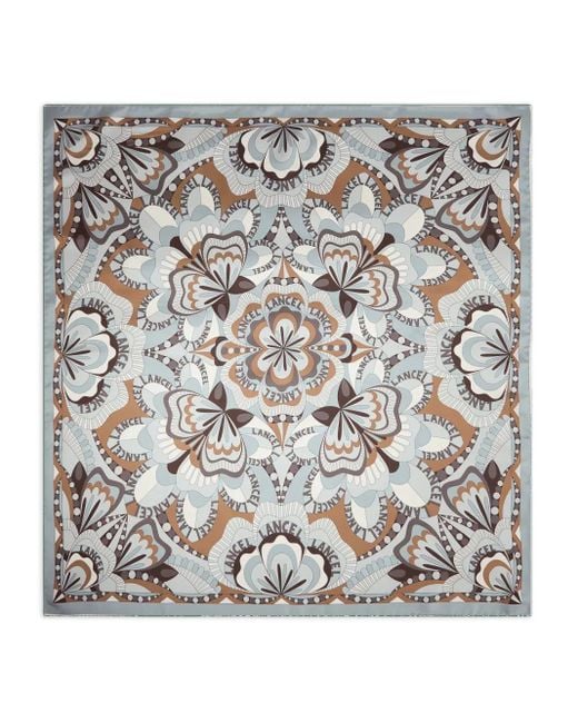 Lancel Gray Floral-Motif Silk Scarf