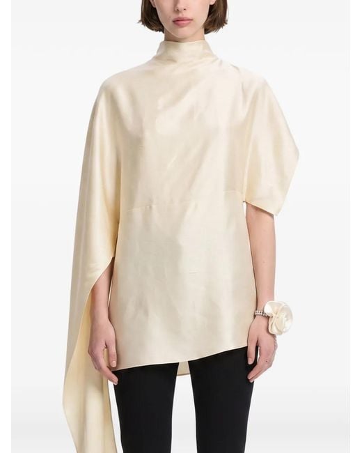 Magda Butrym Natural Asymmetric Draped-Sleeve Blouse