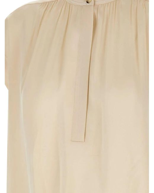 Vince White Button-Placket Gathered Silk Blouse