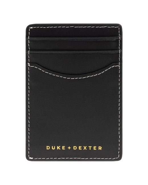 Duke & Dexter Black Dean Cherry-Print Leather Cardholder for men