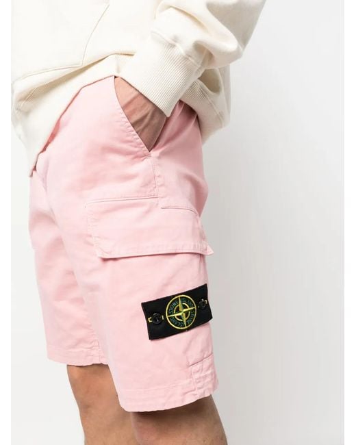 Stone Island Pink Logo-Patch Cotton Bermuda Shorts for men