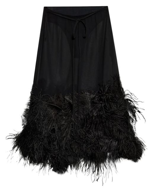 The Attico Midi-Rok Met Veren Afwerking in het Black