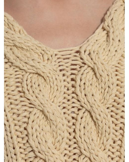 Jil Sander Natural Cable-Knit V-Neck Sweater