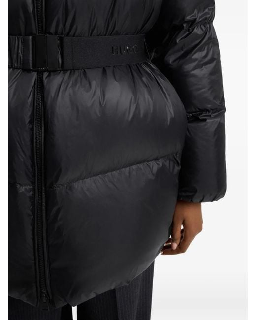 HUGO Black Hooded Belted Coat