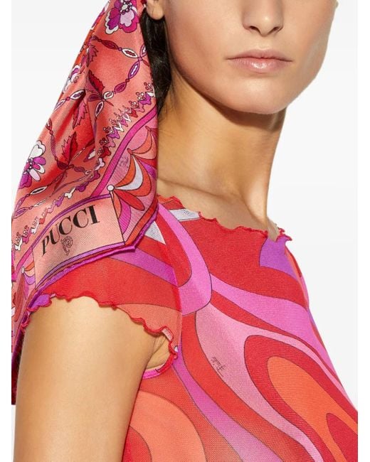 Emilio Pucci Pink Pattern Silk Scarf