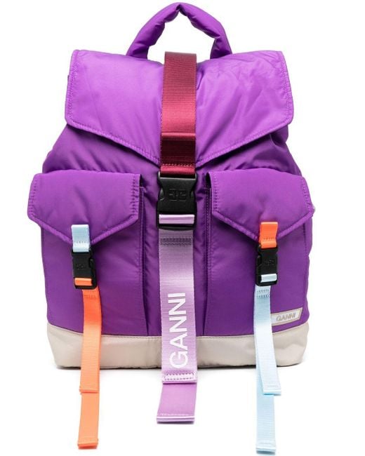 Ganni Purple Tech Multi-pocket Backpack