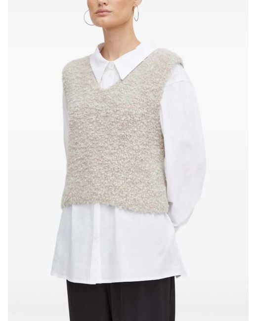 By Malene Birger White Textured V-Neck Vest
