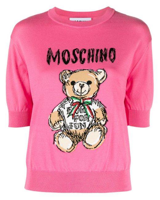 Maglione crop Teddy Bear con ricamo di Moschino in Pink